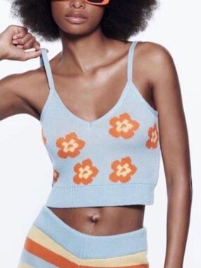 ZARA FLORAL JACQUARD KNIT TOP
